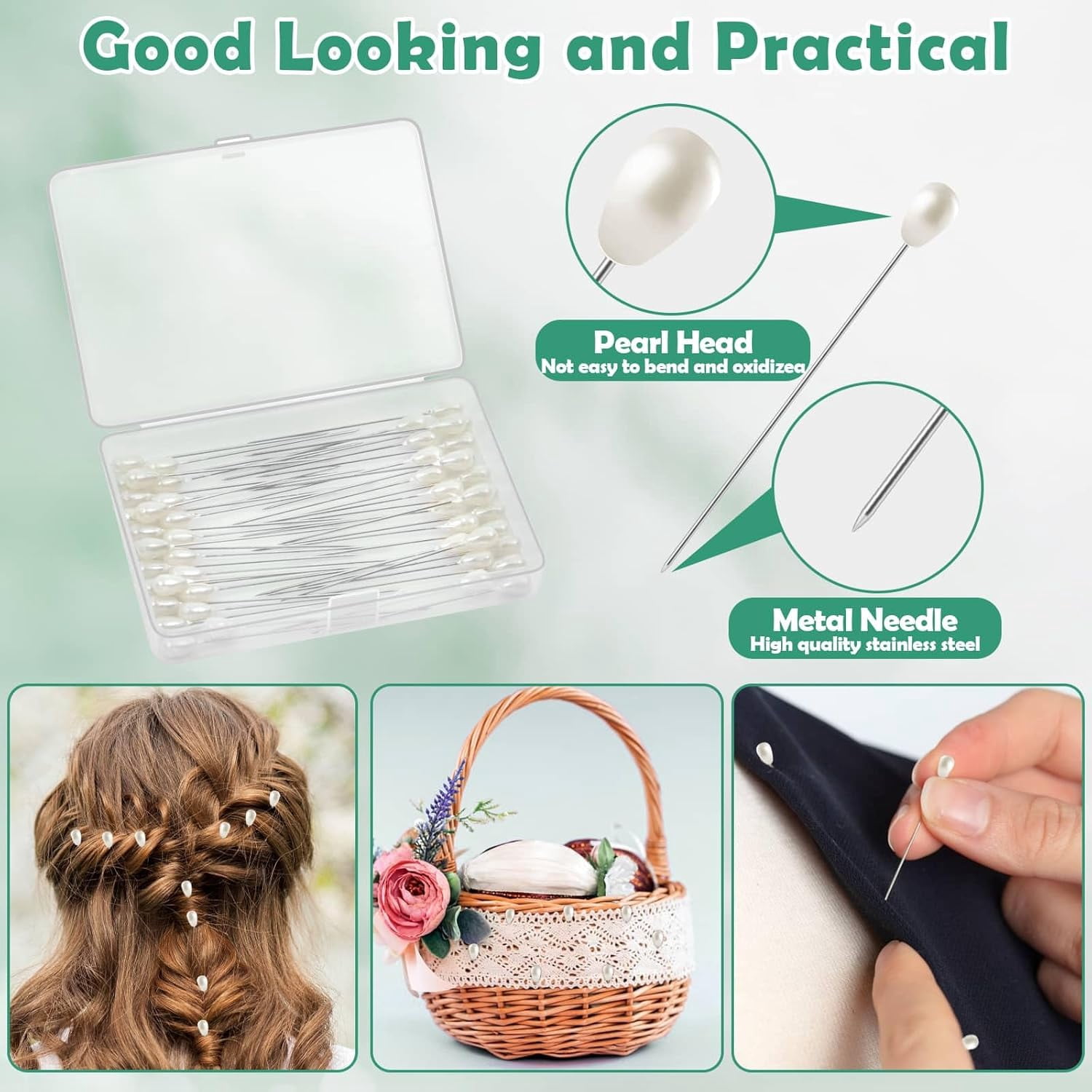 Floral Tape and Floral Wire Arrangement Tool Kit with Green Floral Tape, Floral Wire, Boutonniere Flower pin, Wire Cutter, White Ribbon and Elastic Pearl Wrist Corsage Bands for Bouquets