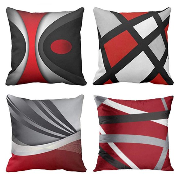 RYLABLUE Ensemble de 4 Taies d'Oreiller Modernes Abstraites Rayures Rouges Gris Noir Blanc Acrylique Gris Audacieux Housse de Taie d'Oreiller Housse de Coussin Déco Maison