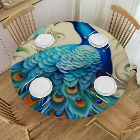 

Autua Peacock Flowers Round Tablecloth with Elastic Edge for Picnic Dining Kitchen Farmhouse Stain-Resistant and Washable Ideal for Indoor and Outdoor Use 42 -46