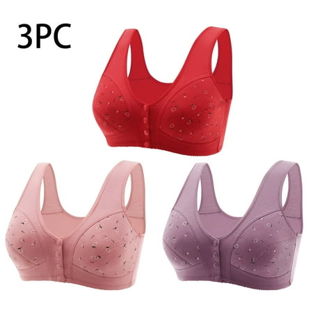 Itsame 3 Pack Everyday Casual Bra Set Womens Full Support Bra Printed Cotton Wireless Comfort Bralette Red Size 4XL
