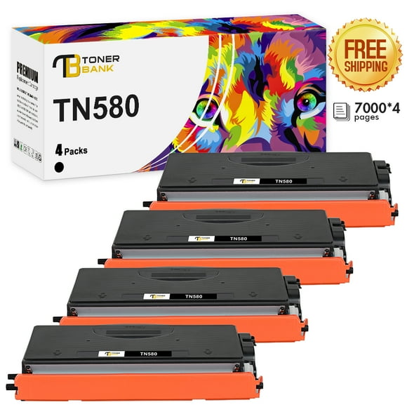Toner Bank Compatible for Brother TN580 TN 580 TN-580 580 High Yield Black Toner Cartridge HL-5240 HL-5250DN HL-5340D HL-5370DW DCP-8060 DCP-8065DN MFC-8660DN High Yield Printer Ink (Black, 4-Pack)