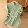thumbnail image 2 of Women Casual Short Sleeve Button Down Collar Shirt Blouse Front Tie Knot Tops, 2 of 4