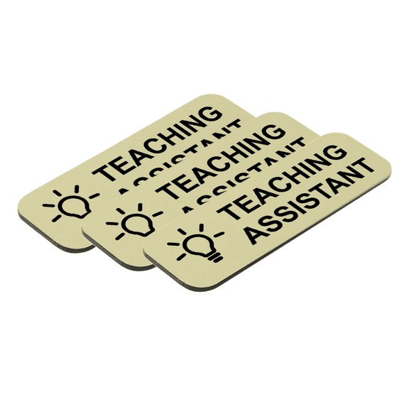 Teaching Assistant 1 x 3" Name Tag/Badge, Brushed Gold, (3 Pack)