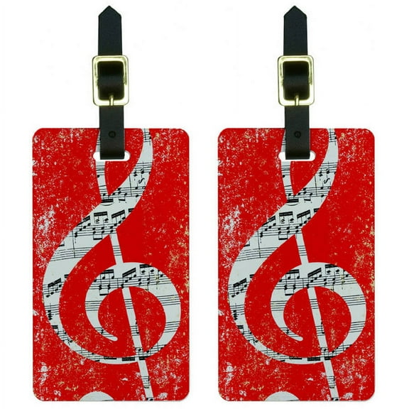 Vintage Treble Clef Music Red Luggage Tags Suitcase Carry-On ID, Set of 2