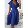 thumbnail image 4 of Women’s Summer Elegant V Neck Ruffle Sleeve Midi Dress, Classy Fit and Flared Cocktail Wedding Guest Dress, 4 of 11
