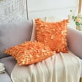 thumbnail image 2 of Funda de cojín de color sólido REGALWOVEN, paquete de 2, con diseño de hojas de lentejuelas 3D para interiores y exteriores, naranja 18" x 18", 2 of 7