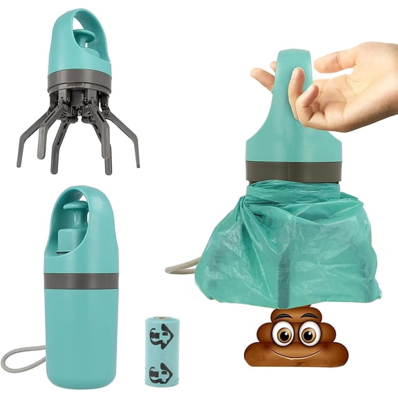 Portable Dog Pooper Scooper No Touch Design for All Dog Sizes Includes 15PCS Bags and Leak Proof Waste Container for Easy Cleanup