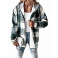 thumbnail image 4 of Women'S Casual Jacket Plaid Long Sleeve Shacket Fleece Lined Hooded Jackets Warm Coat Green 4XL, 4 of 9
