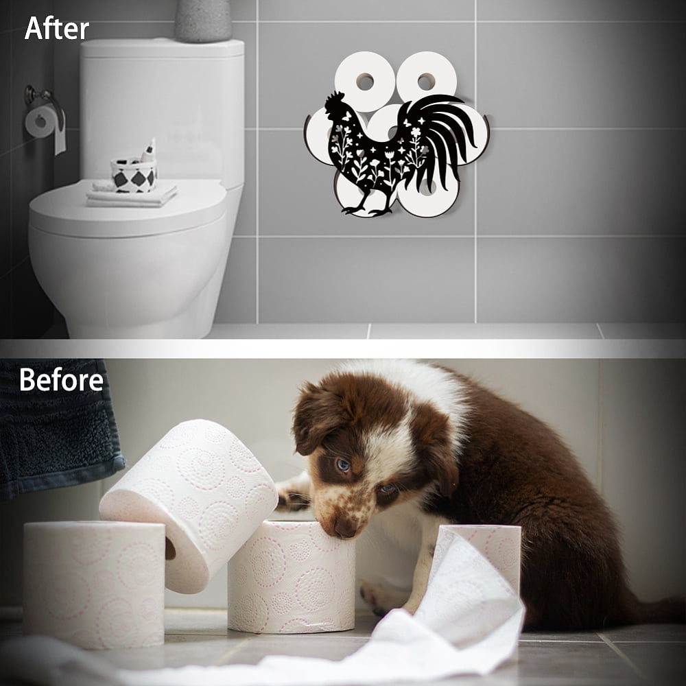 Rooster Floral Toilet Paper Holder Metal Rooster Animal Wall Mounted Toilet Paper Storage for Extra 8 Rolls Funny Animal Toilet Paper Organizer Toilet