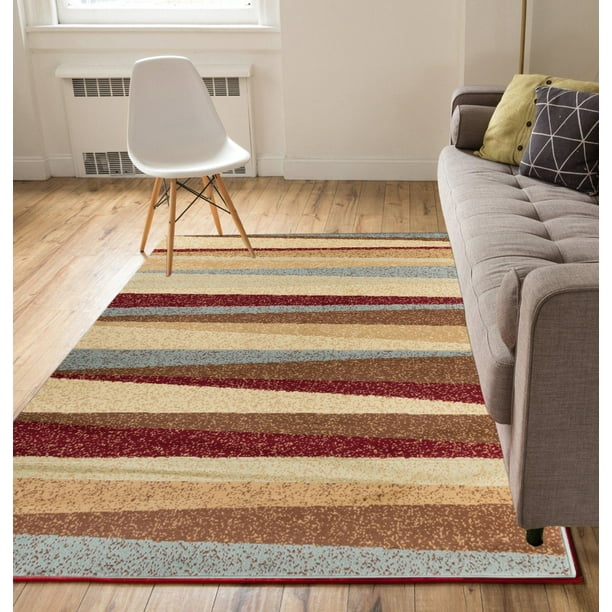 Well Woven Stripes Blue Red 3'3" x 5' Area Rug Carpet