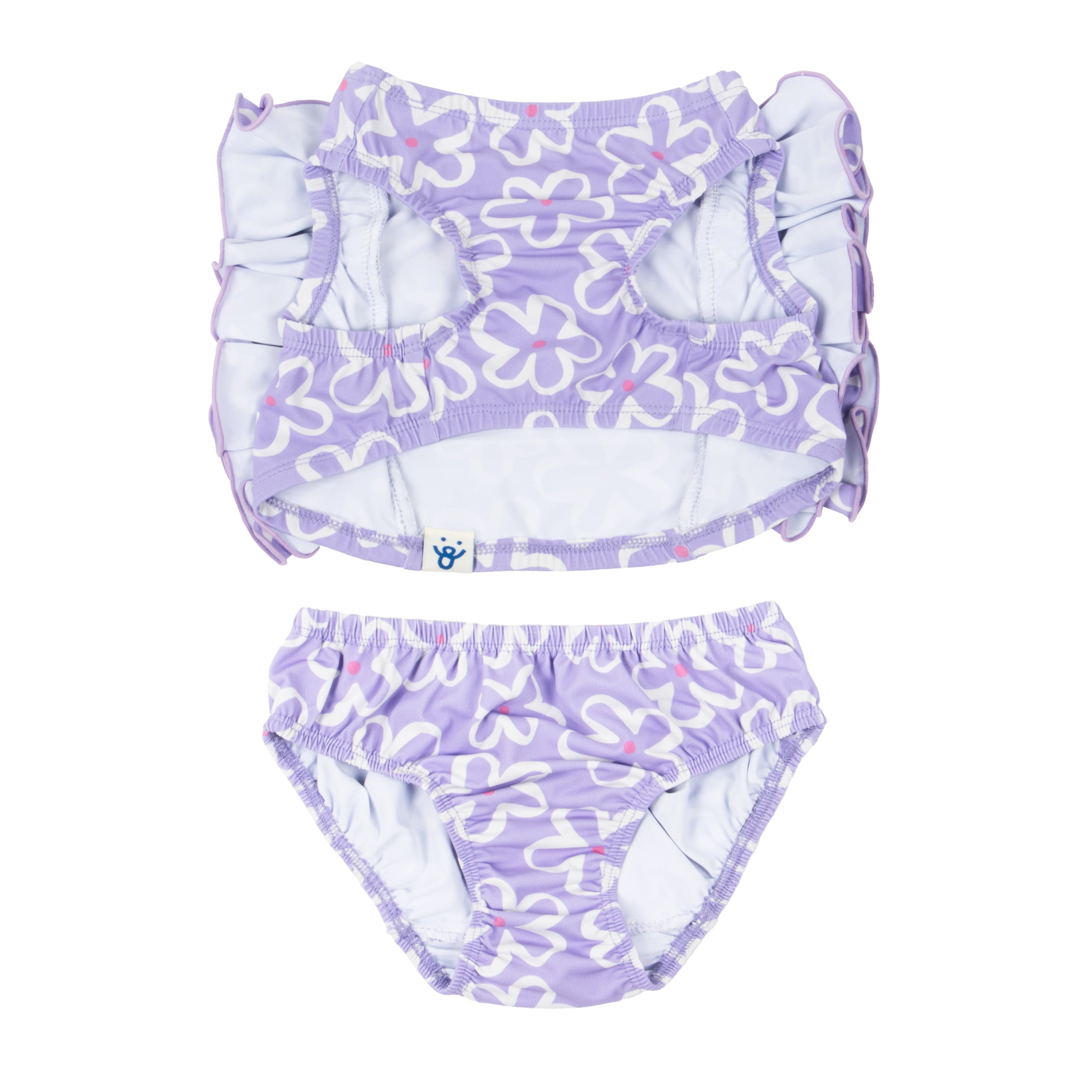 Oodles Purple Tropical Floral Ruffled Spring 2-Piece Dog Bikini, Large