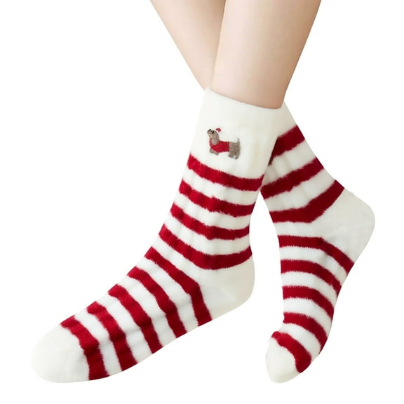 Christmas Day Winter Socks for Women Fall Fashion Must Haves Fuzzy Toe Warmers Cotton Crew Girls Socks Red2