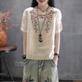 thumbnail image 1 of Lydiaunistar Womens Plus Size Spring Tops Embroidered Short Sleeve Blouse Round Neck Loose Casual Summer Fall Fashion Top Beige, 1 of 3