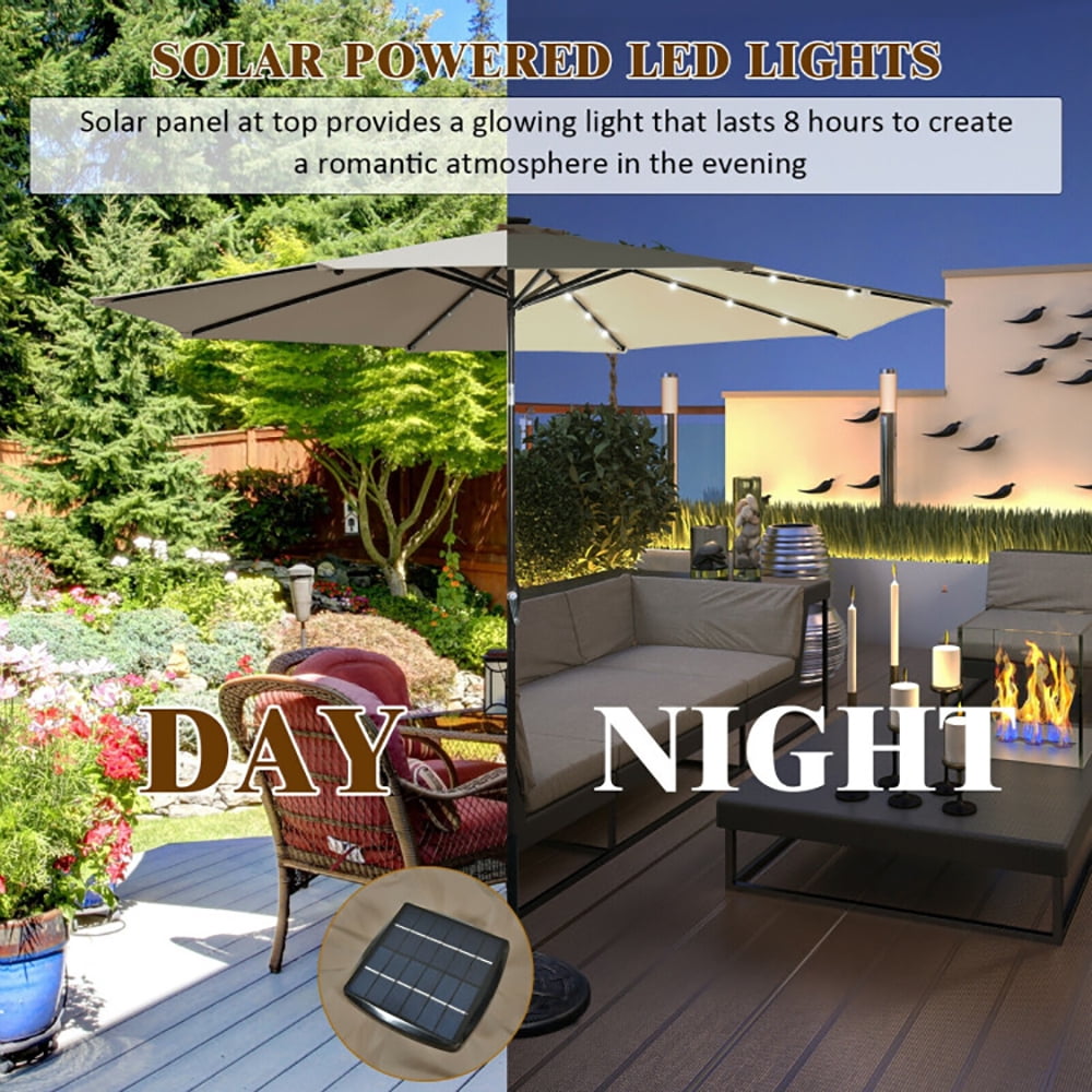 Aimee Lii 10' Solar LED Lighted Patio Market Umbrella Shade Tilt Adjustment Crank, Table Umbrella Outdoor Patio, Tan Aimee Lii 10' Solar LED Lighted Patio Market Umbrella Shade Tilt Adjustment Crank, Table Umbrella Outdoor Patio, Tan