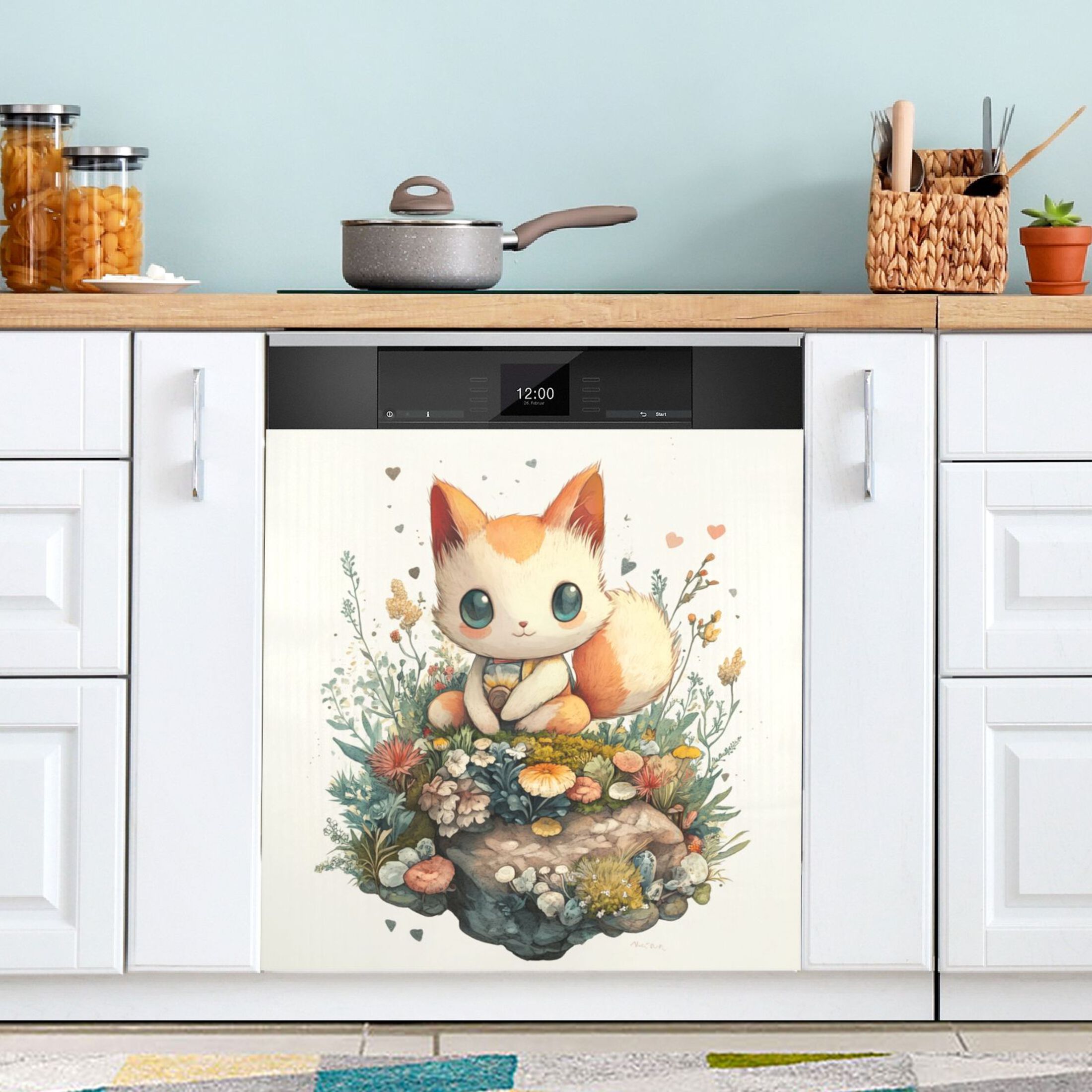 Dishwasher Magnetic Sticker 23x26 Inch Refrigerator Magnetic Sticker Washing Machine Magnetic Sticker Kitchen Panel Magnetic Sticker Home Decor Beautiful Little Orange Fox