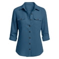 thumbnail image 4 of Admvng Women's Linen Tops Button-Down Shirt Roll-Up Sleeve Casual Blouse, 4 of 8