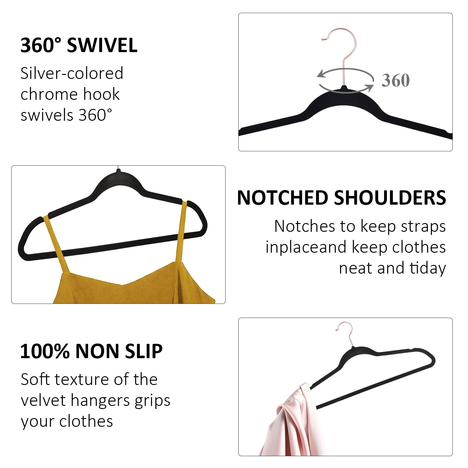 Katkuca Velvet Hangers 100 Pack, Non-Slip Clothes Hangers, Heavy Duty Hangers with 360 Rotating Hook, Slim Space Saving Suit Hangers for Clothes,Coat,Skirt,Pants, Black