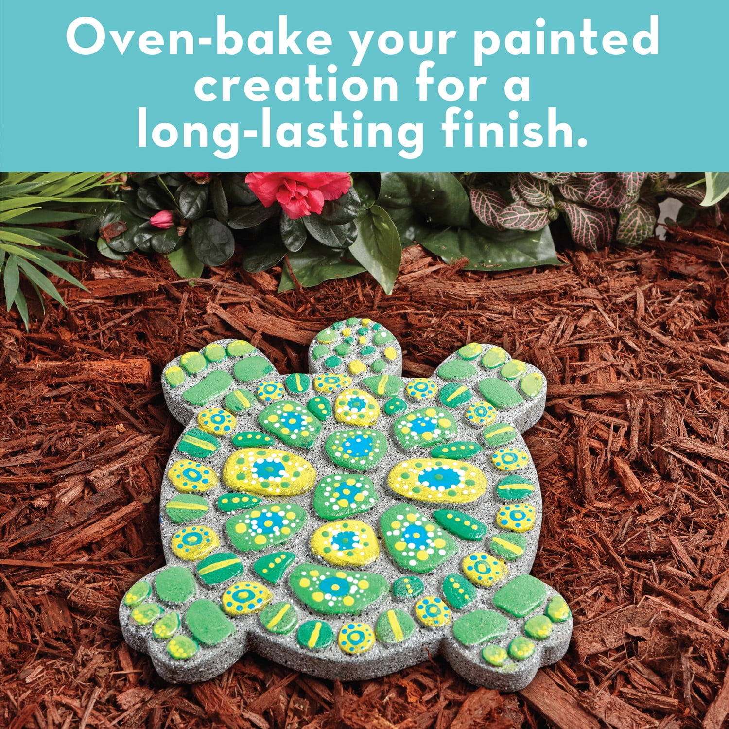 MindWare Paint Your Own Stepping Stone: Turtle, Paint Your Own Stepping Stones for Kids Craft Kit Includes Paint, Brushes and Instructions