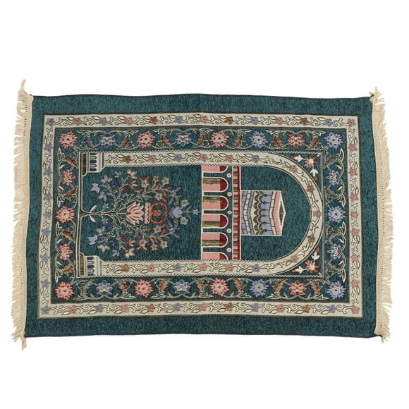 Qukaim Tapis de prière musulmane musulmane - Style ethnique - Tendance - Pour homme et femme - Vert foncé - Cadeau de Ramadan.