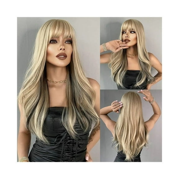 Long Wavy Curly Wigs HD Black Blonde Hair Party Heat Resistant Fake Hair Synthetic Wig