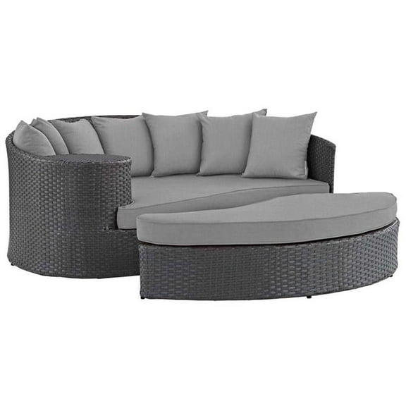 Pemberly Row Aluminum and Rattan Patio Daybed in Canvas/Gray