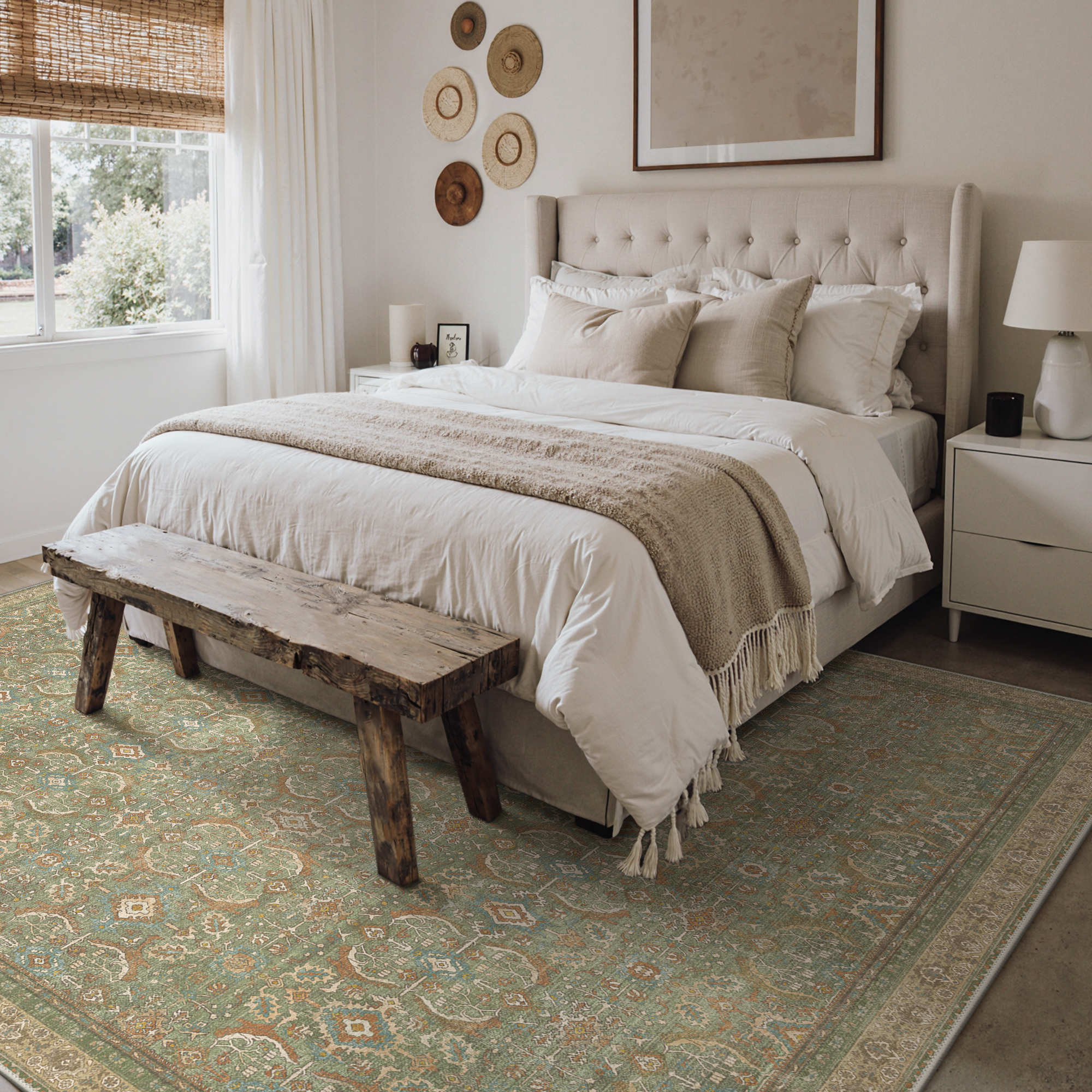 KUETH 5'x7' Area Rugs for Living Room, Non Slip Machine Washable Vintage Indoor Rug, Low Pile Chenille Print Rug for Bedroom Dining Room Home Office