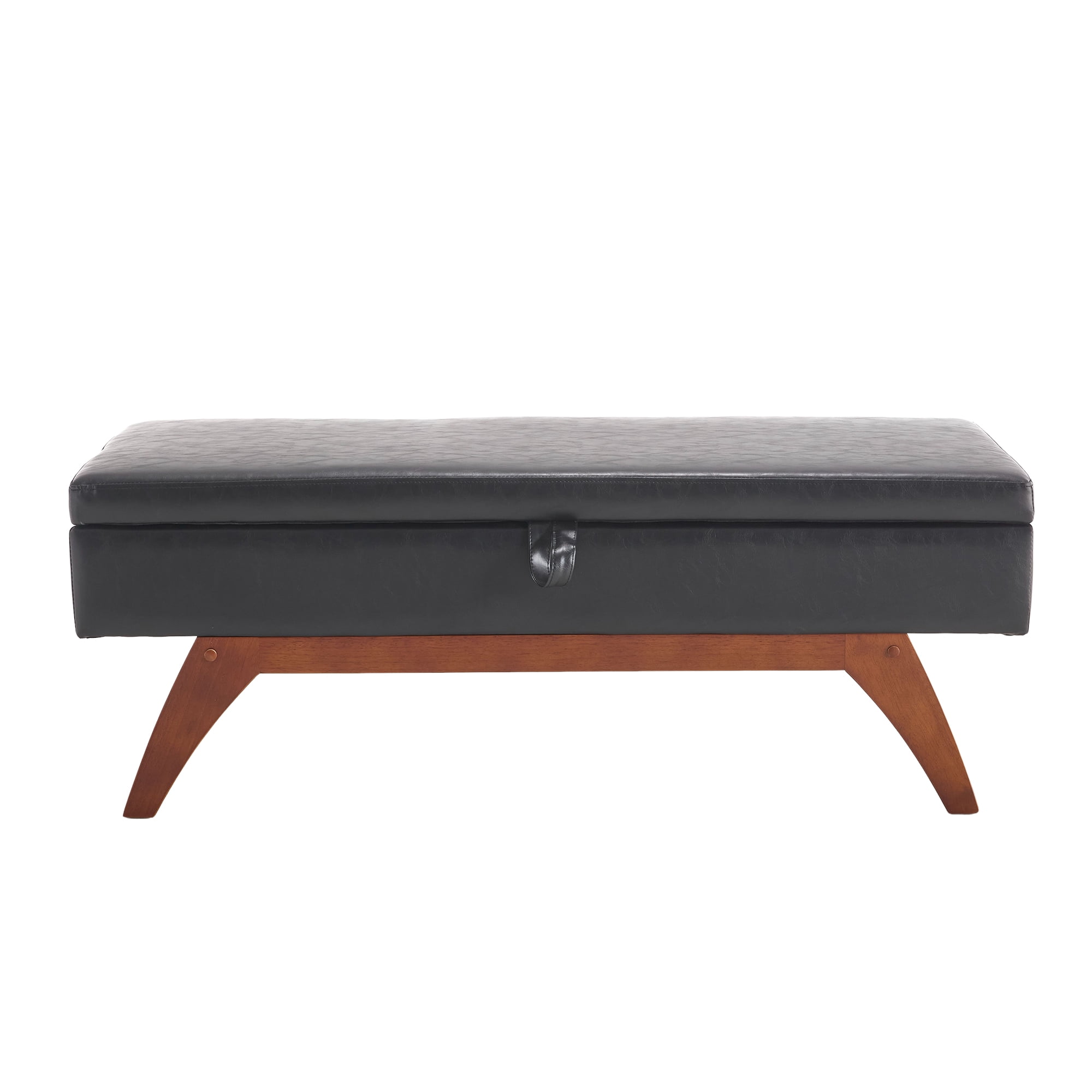 MOONMISS PU Leather Upholstered Solid Wood Frame Bed End Stool with Storage Function-Black