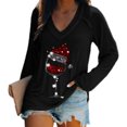 thumbnail image 1 of pitrice T-shirt de base de Noël Col en V Verre de Vin Rouge Imprimé Manches Longues pour Femmes, 1 of 2