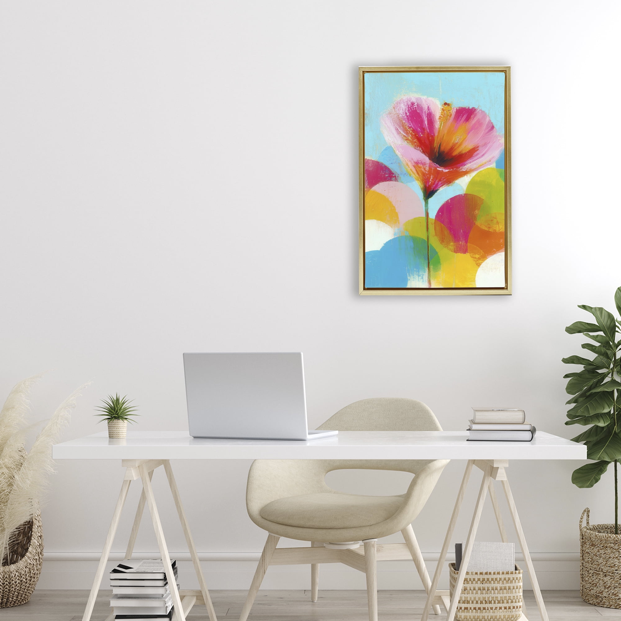 Stupell Industries Hibiscus In The Sun Gold Framed Floater Canvas Wall Art, design by Chromatic Storm Studio