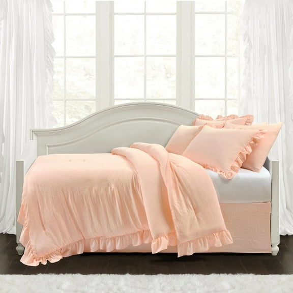 Lush Decor Reyna Textured Ruffle Detail Polyester Daybed, 68"x92", Blush, 6-Pc Set