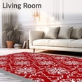 thumbnail image 2 of ODIKA 6'x9' Machine Washable Non-Slip Area Rug, Scandinavian Winter Starburst Featuring Festive Interlocking Flakes High Traffic Rug, Red, 663067, 2 of 7