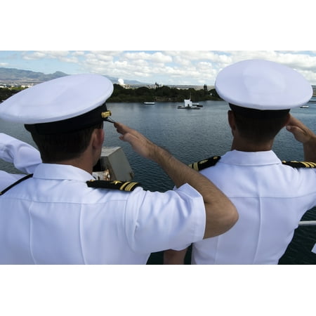 Military Sealift Command Ships - LAMINATED POSTER Sailors aboard the Military Sealift Command hospital ship USNS Mercy (T-AH 19) render honors as Poster Print 24 x 36