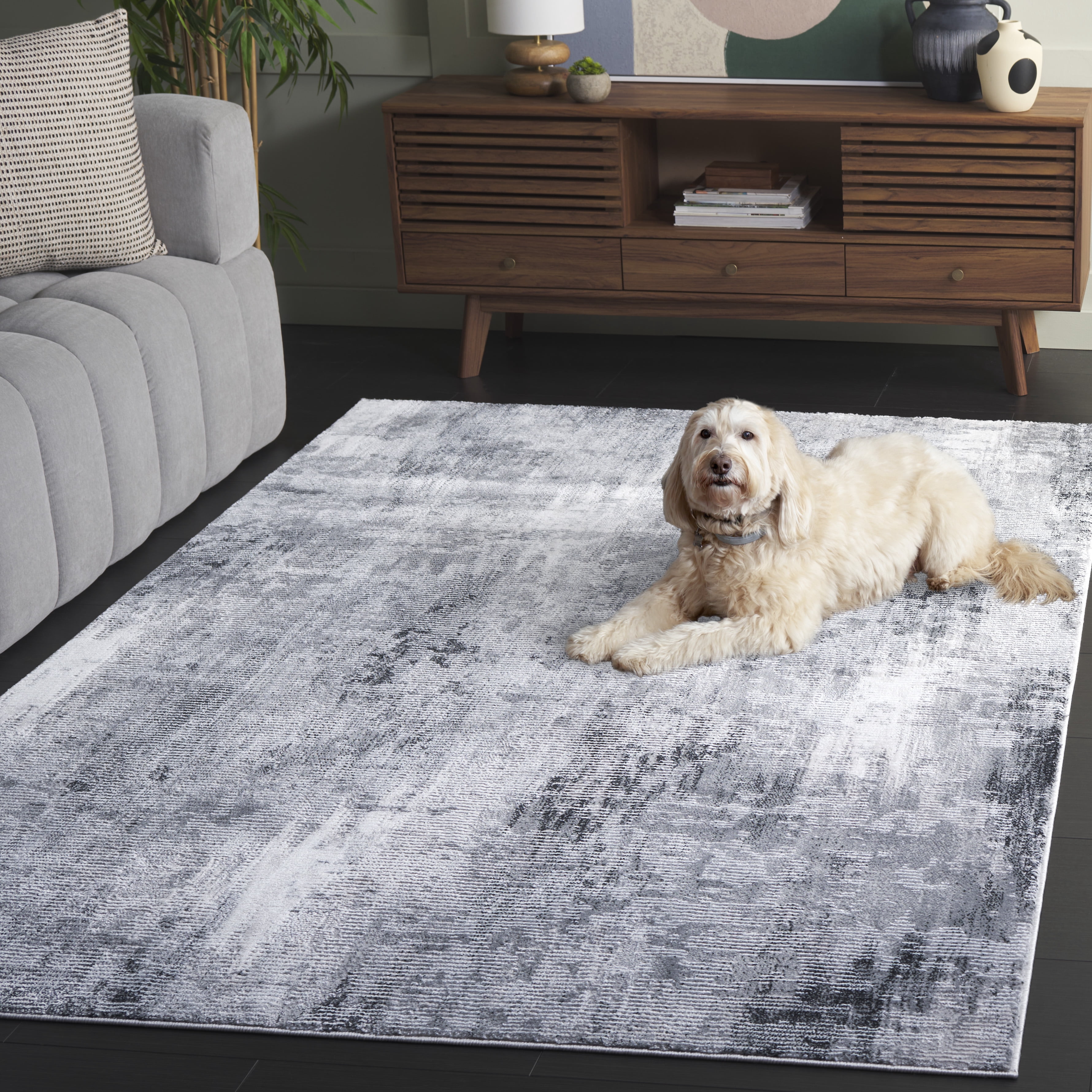 SAFAVIEH Slate Cynthia Distressed Area Rug, Grey/Ivory, 9' x 12'