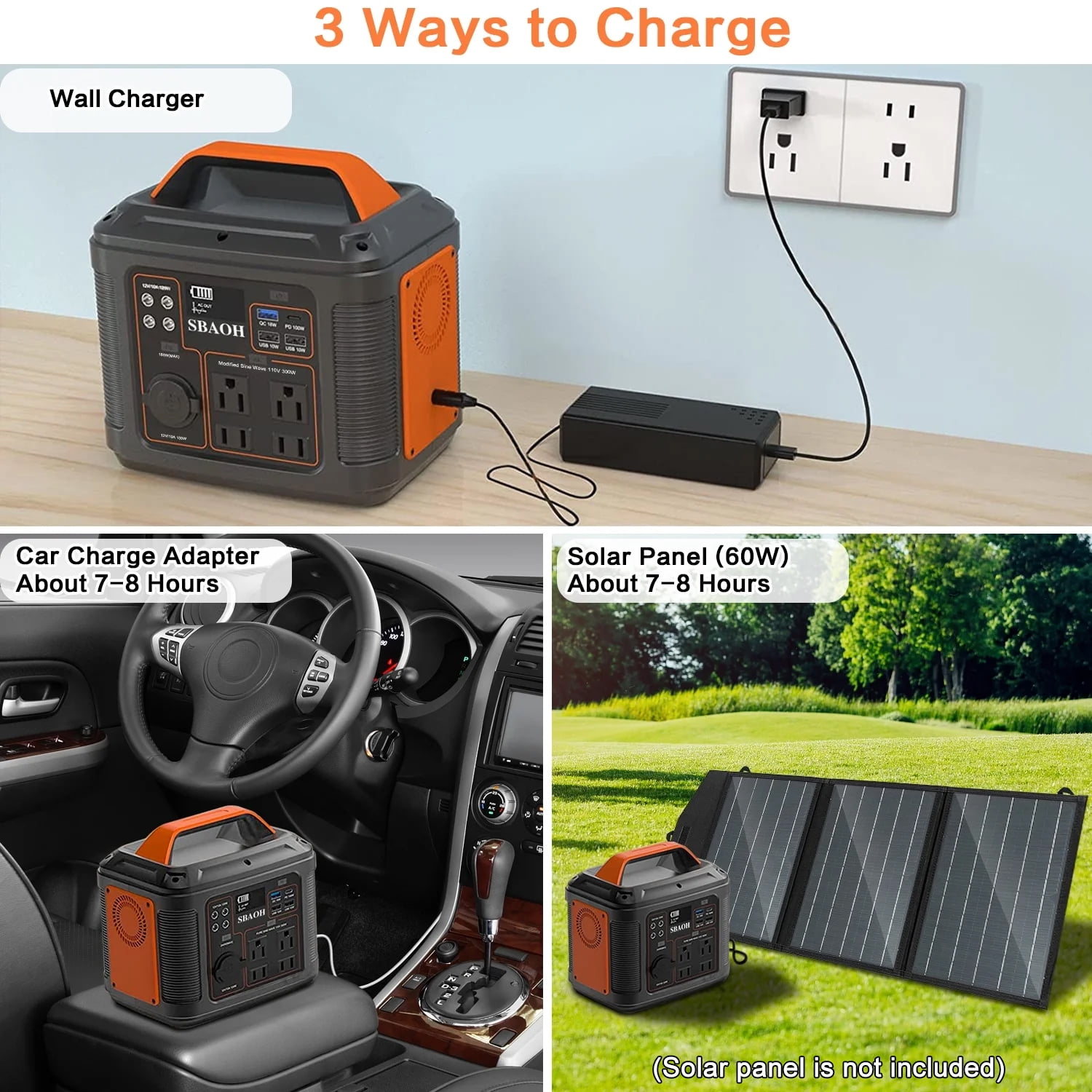SBAOH Portable Power Station P302,296Wh Lithium Battery Generator Solar with 300W AC Outlets for Outdoor Camping RV Home