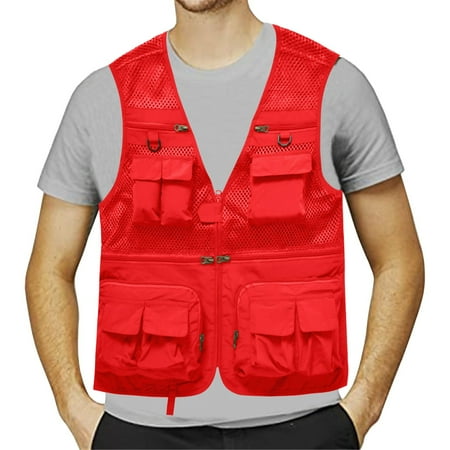 Jackets For Men Mens Jacket Field Pofessional Emergency Field Fishing Multi Pocket Vest Vest For Men Red M