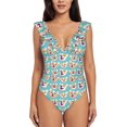 thumbnail image 2 of Yiaed Cute Corgi Head Print Women's Ruffled One Piece Swimsuit V Neck Swimwear Slimming Monokini for Woman-Medium, 2 of 8