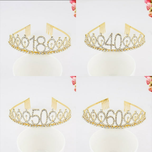 OUNONA Alloy and Rhinestone Birthday Crown with Hair Comb for Decoration Golden Suitable for Different Age Groups