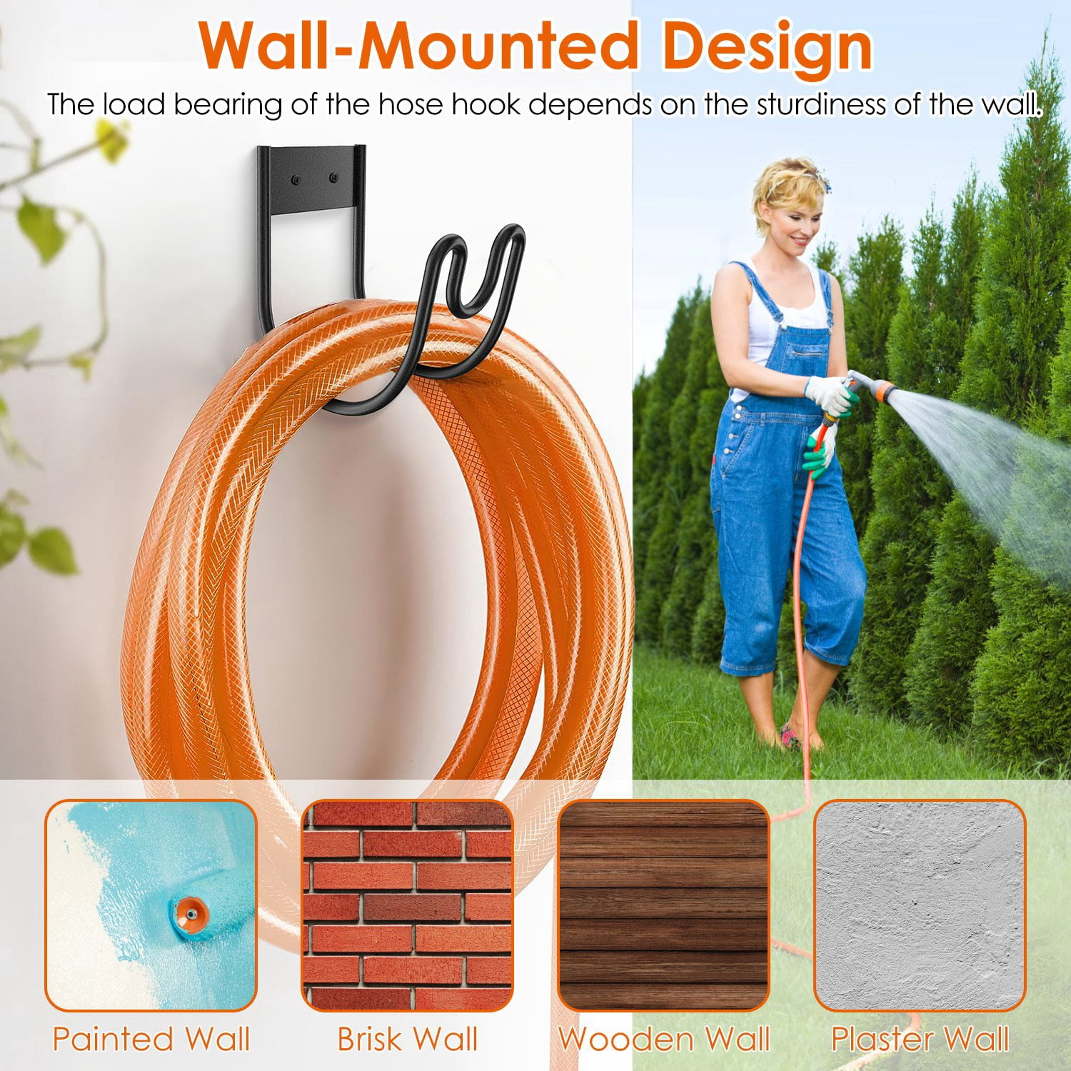 Imountek 2Pcs Wall Mounted Garden Hose Holder, Stainless Steel Hose Rack Reel Organizer for Water Hose Extension Cords