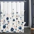 thumbnail image 2 of Aesthetic Navy Blue Floral Shower Curtain Sets, Watercolor Gold Flowers Leaves Bathroom Decorative 71x71 Inch Polyester Waterproof Fabric Bath Curtain with Hooks, 2 of 6