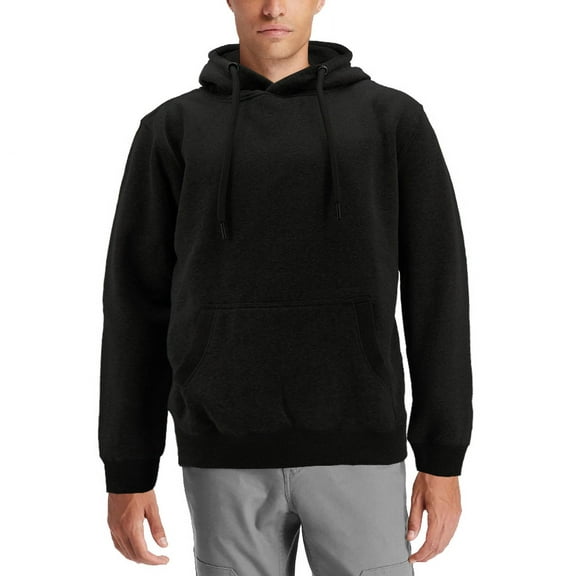 Men's Classic Athletic Drawstring Fleece Sport Gym Sweater Pullover Hoodie (Black, S)