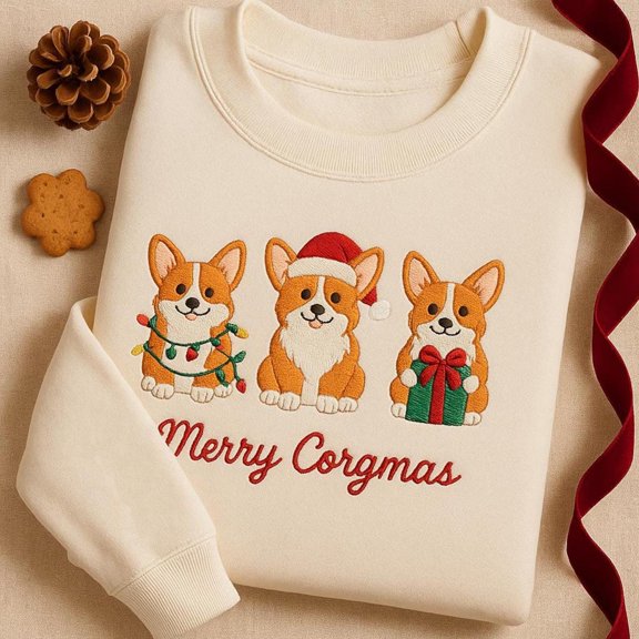 Embroidered Corgi Christmas Sweatshirt, Funny Dog Mom Holiday Shirt, Pembroke Corgi Sweater, Puppy Christmas Gift, Corgmas