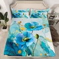 thumbnail image 2 of Homewish Blue Flower Floral Twin Sheet Sets for Women, Fashion Marble Artwork Twin Fitted Sheet, Splash Watercolor Flat Sheet, Luxury Bedroom Decor, 3pcs, 2 of 7