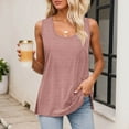 thumbnail image 4 of MIXUE Womens Summer Tops Solid Color Crew Neck Sleeveless Loose T Shirts Holiday Wear,Red,M, 4 of 9