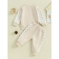 thumbnail image 4 of BblyThe 0-3T Toddler Baby Boys Fall Outfits Checkerboard Patchwork Long Sleeve Sweatshirts and Elastic Waist Pants Outfits, 4 of 9
