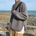 thumbnail image 4 of Suéter de punto negro de cuello alto para hombre, jersey verde de cuello alto, ropa para hombre, corte holgado, moda japonesa Harajuku, prendas de punto XA, 4 of 5