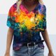thumbnail image 2 of Camisetas de Cuello en V para las Mujeres Más Talla Impresa de Verano, Suelta Casual Camiseta de Manga Corta para Todas las Estaciones, 2 of 4