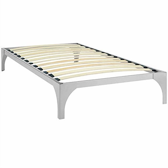 Modway Ollie Steel Modern Twin Platform Bed Frame Mattress Foundation with Slat Support in Silver