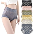 thumbnail image 1 of Women's French Ice Silk Lace Belly Panties High Waisted Ladies Briefs Sexy Underwear For Women 6-pack, 1 of 5