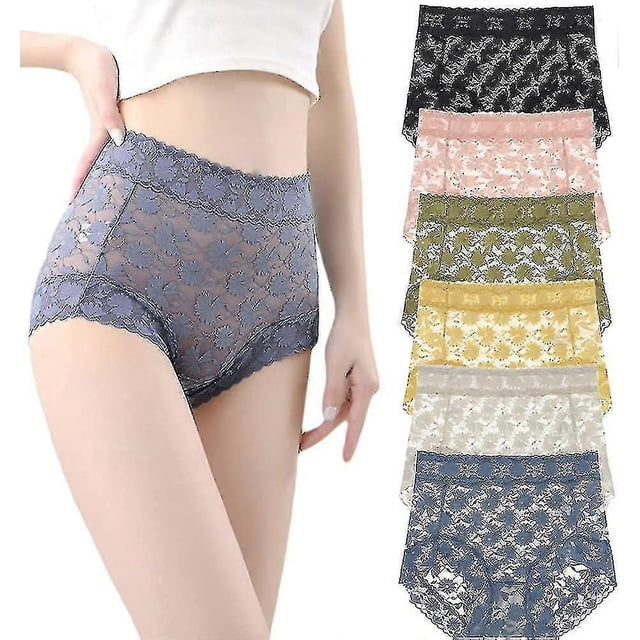 Women's French Ice Silk Lace Belly Panties High Waisted Ladies Briefs Sexy Underwear For Women 6-pack