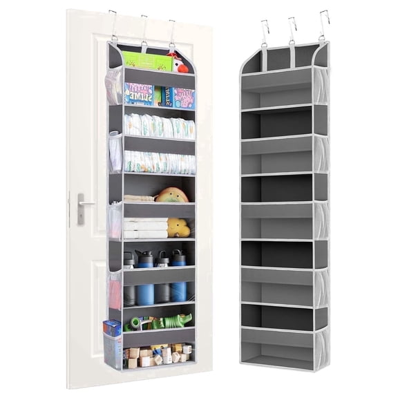 Torio Over the Door Storage Organizer, 15-Pocket Hanging Organizer for Kids Toys & Diapers, Heavy Duty with Clear Window, Grey